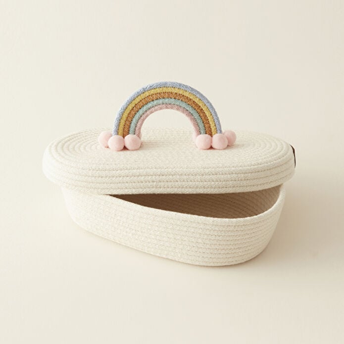 Karaca Home Rainbow Handled Woven Storage Box 26x14 cm Cotton Rope Organizer