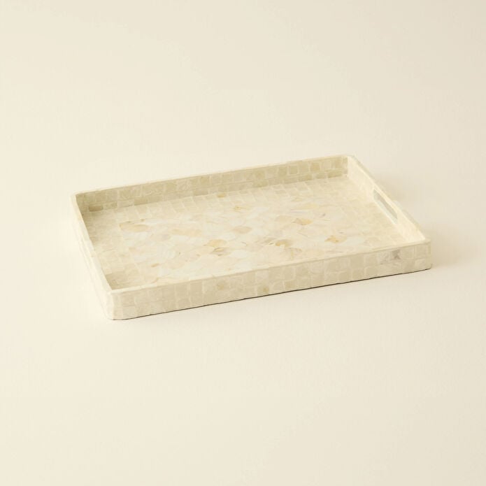 Karaca Home Carrie Rectangular Tray 39x29cm Capiz Shell Mosaic Natural White