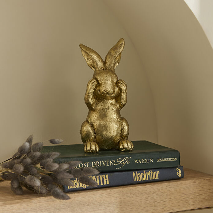 Karaca Home Helen Bunny Not Watching Trinket Gold Decorative Figurine 20 cm