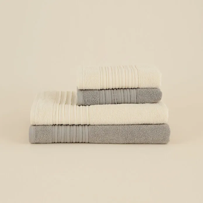Karaca Home Line Soft 100% Cotton 4-Piece Turkish Bath Set - Ecru/Grey , 8680214416952