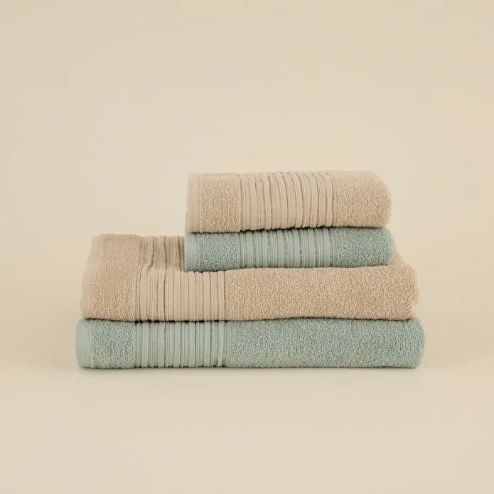 Karaca Home Line Soft 100% Cotton 4-Piece Turkish Bath Set - Green/Beige, 8680214417300