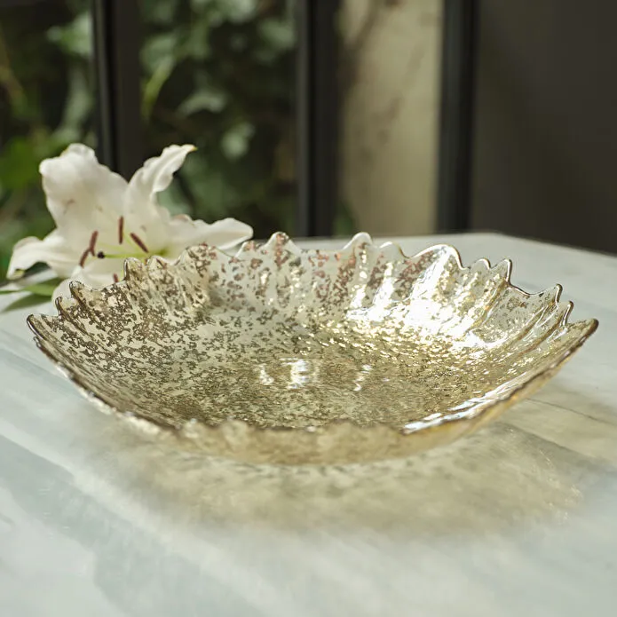 Karaca Home Jolie Gold Decorative Plate 33 cm Transparent Glass Luxury Accent