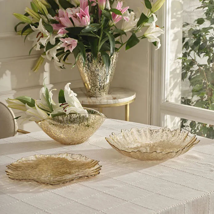 Karaca Home Jolie Decorative Glass Bowl Gold 26.5x13.5 cm Luxury Centerpiece