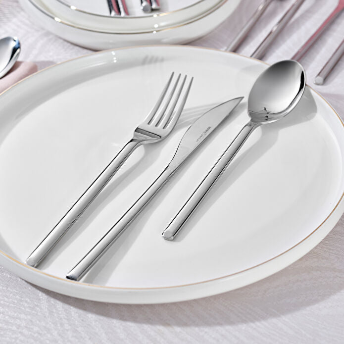 Karaca Premium Kendo Platinum 84-Piece Cutlery Set - 12 Person - Designer Stainless Steel