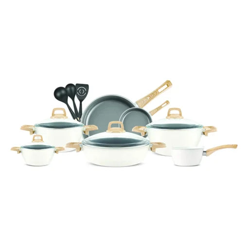 Karaca x Refika Swiss Crystal 15-Piece Cookware Set - PFAS-Free Non-Stick - Creamy
