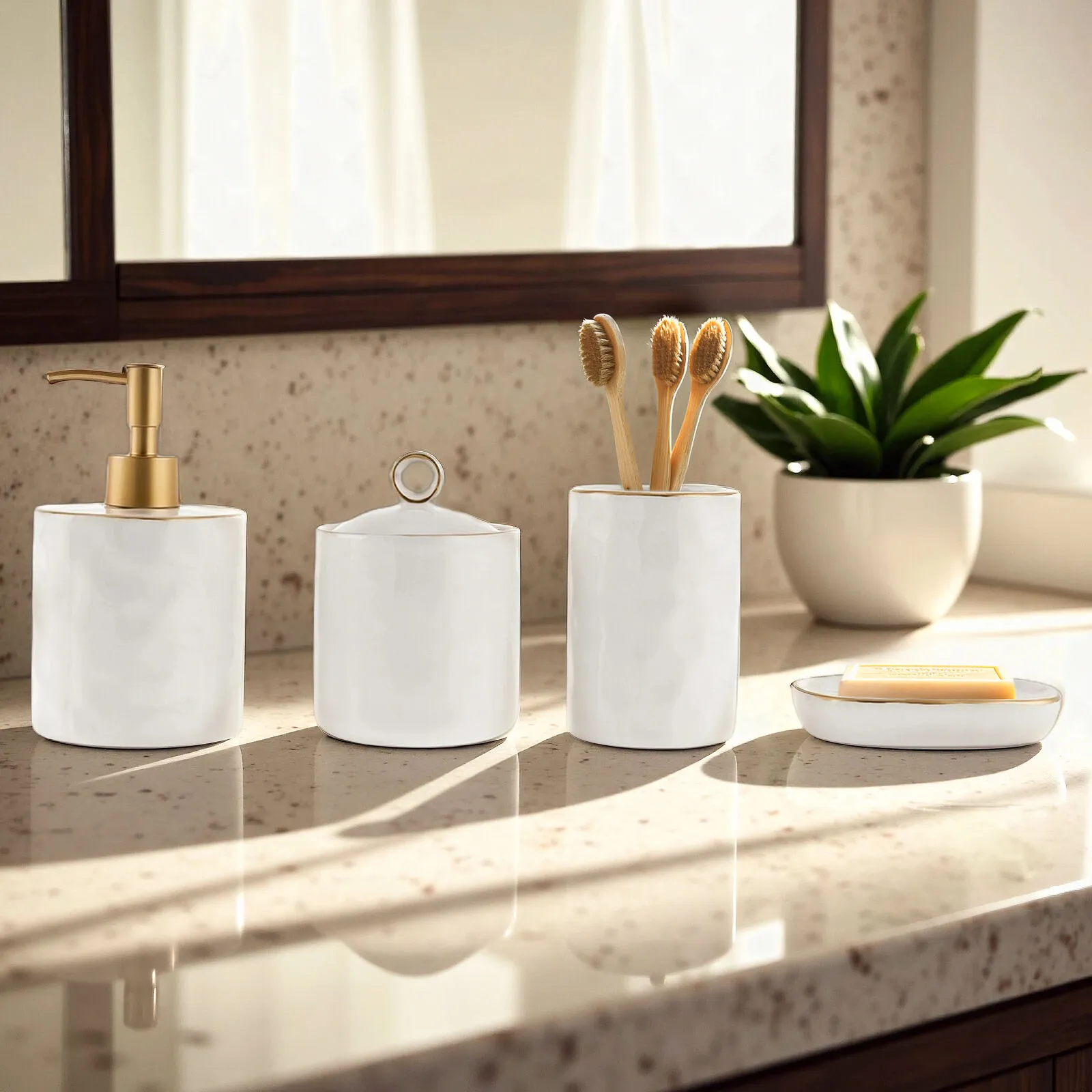 Karaca Lina 4-Piece Ceramic Bathroom Set - Elegant Organizer Set, 8683650324454