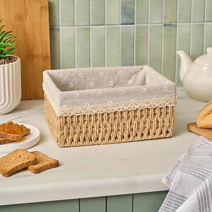 Karaca Olive Bread Basket 26cm Beige Cream Wicker Natural Woven Serving New
