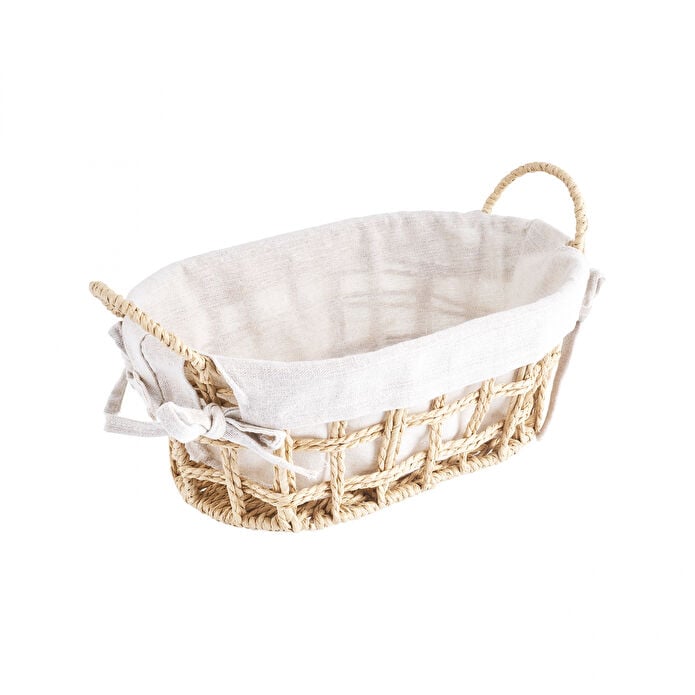 Karaca Asia Bread Basket 32.5cm Cream Metal Frame Woven Paper Rope Cotton New