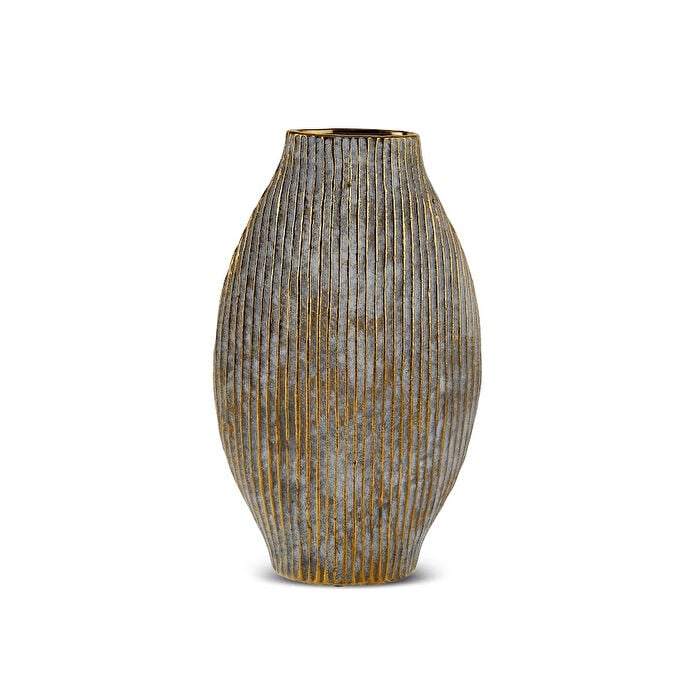 Karaca Novara Decorative Vase 33 cm Textured Ceramic Gold Accent Asymmetric
