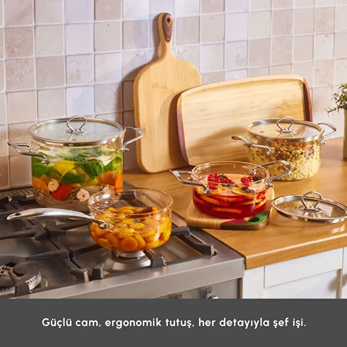 Karaca Amore 7-Piece Borosilicate Glass Cookware Set Heat Resistant Healthy