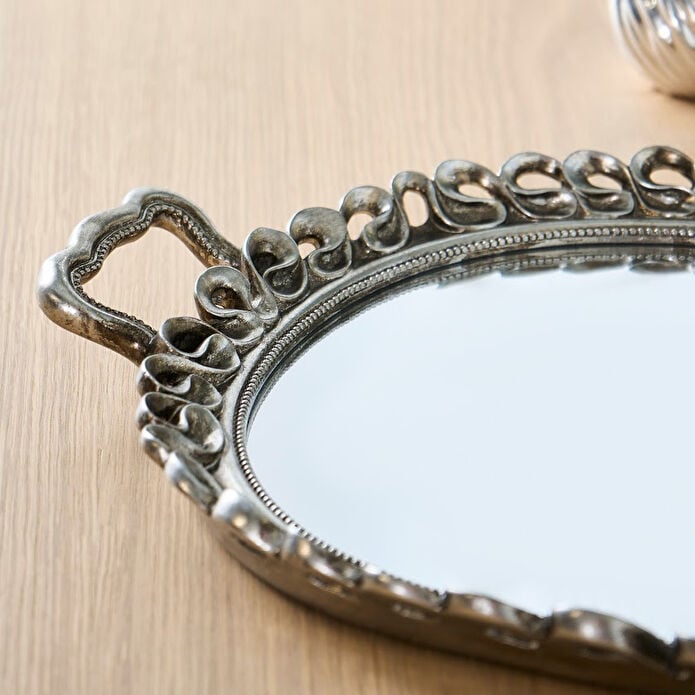 Karaca Home Corrine Decorative Tray 51x31.5cm Silver Mirror Base Oval Large