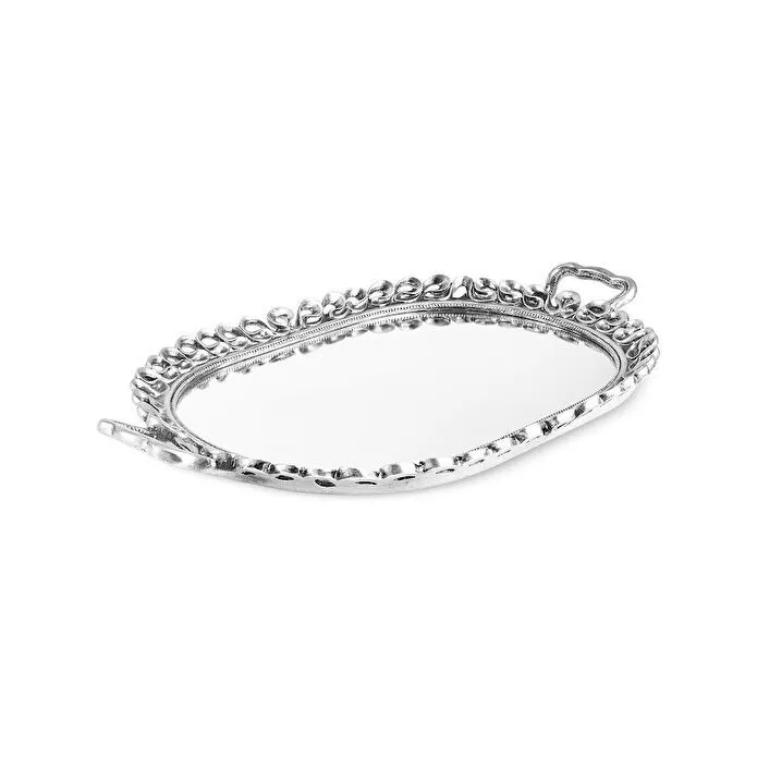 Karaca Home Corrine Decorative Tray 51x31.5cm Silver Mirror Base Oval Large