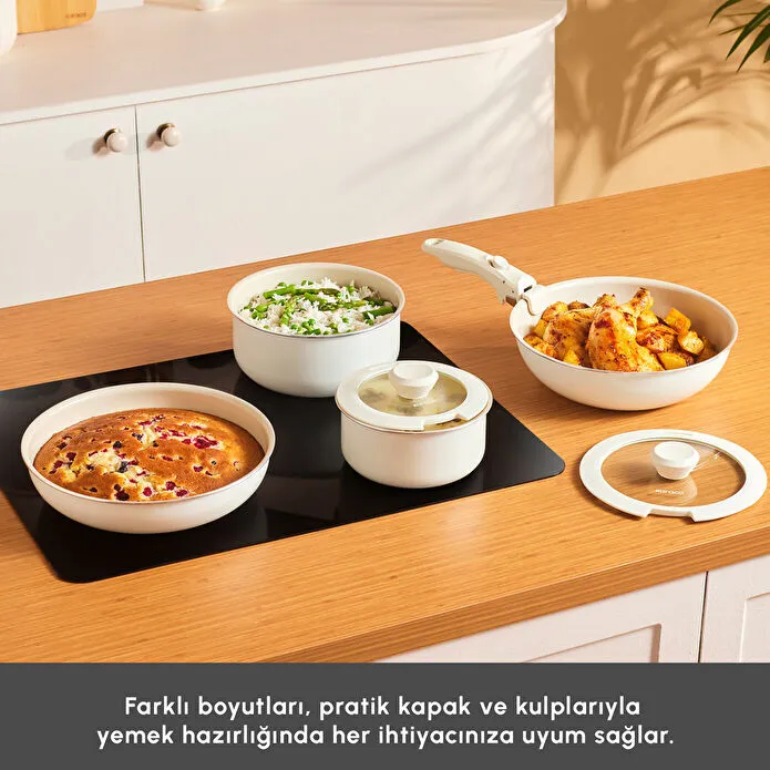 KaracaxRefika Swiss Crystal Almond Cream 7-Piece Easy Clip Pot and Pan Set New