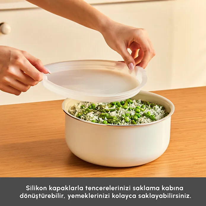 KaracaxRefika Swiss Crystal Almond Cream 7-Piece Easy Clip Pot and Pan Set New