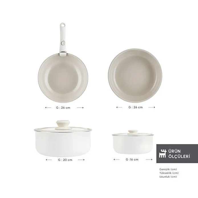 KaracaxRefika Swiss Crystal Almond Cream 7-Piece Easy Clip Pot and Pan Set New