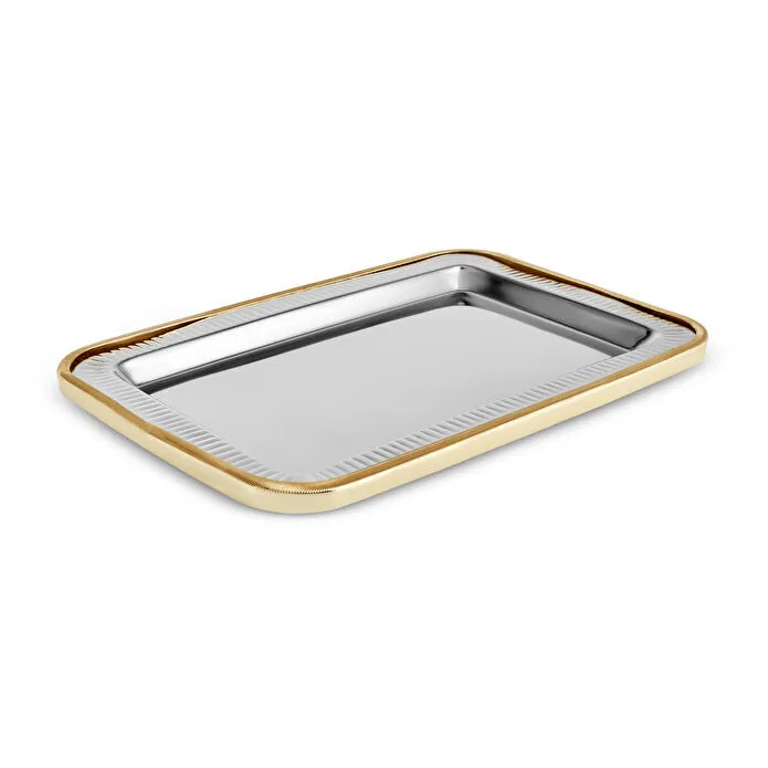 Karaca Ring Decorative Rectangular Tray 42x30 cm - Silver/Gold, 8683650362661