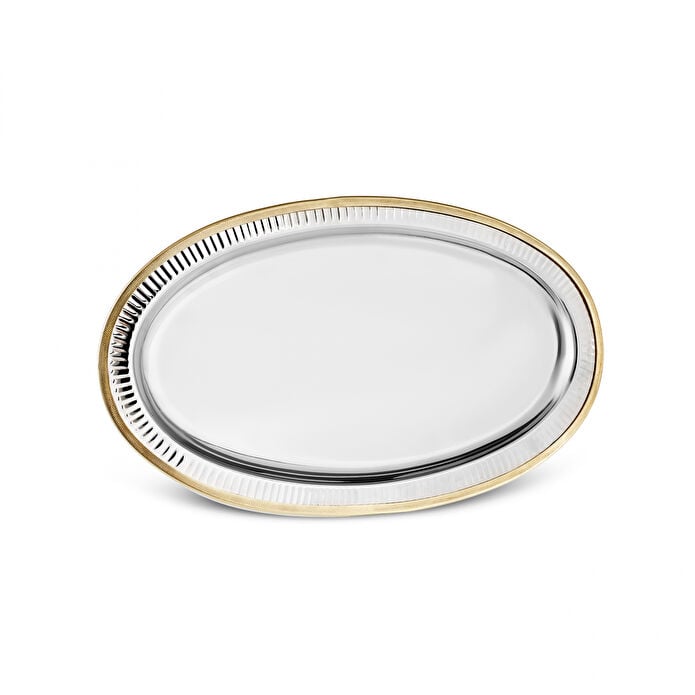 Karaca Ring Decorative Oval Tray 39x23cm Aluminum Dual-Tone Silver Gold New