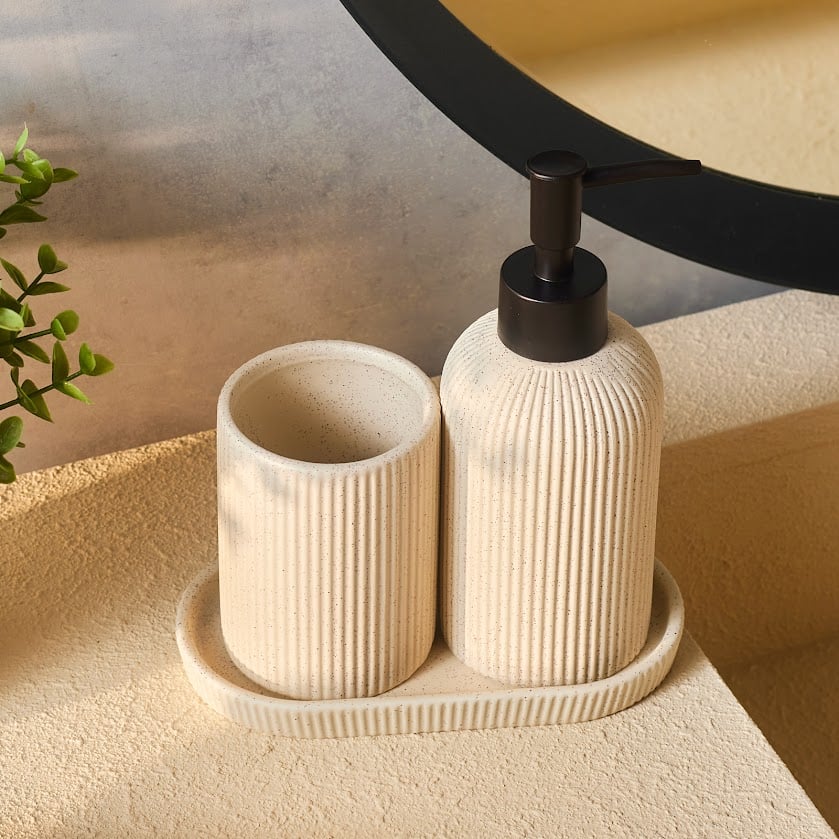 Karaca Marta 3-Piece Beige Bathroom Accessory Set - Dolomite Stone Finish, 8683650363880