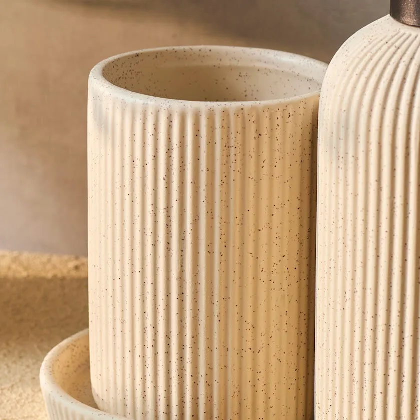 Karaca Marta 3-Piece Beige Bathroom Accessory Set - Dolomite Stone Finish, 8683650363880