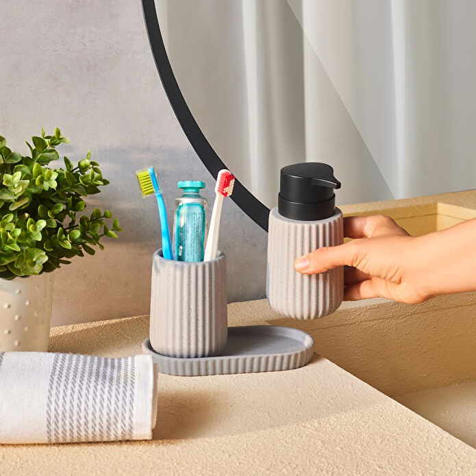 Karaca Trina 3-Piece Grey Bathroom Accessory Set - Dolomite Stone Finish, 8683650363897