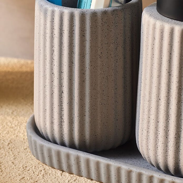 Karaca Trina 3-Piece Grey Bathroom Accessory Set - Dolomite Stone Finish, 8683650363897