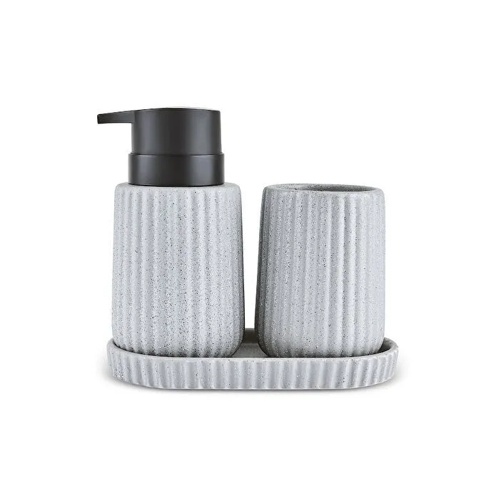 Karaca Trina 3-Piece Grey Bathroom Accessory Set - Dolomite Stone Finish, 8683650363897