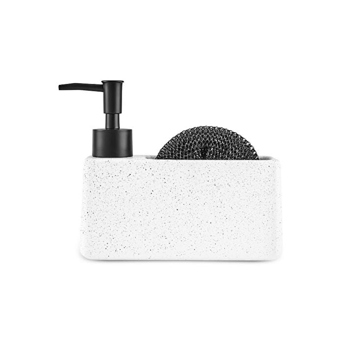 Karaca Kris 2-Piece Soap Dispenser Sponge Holder 370ml White Stone Dolomite