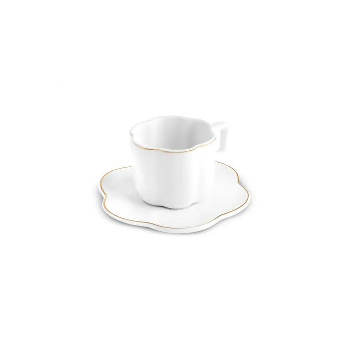 Karaca Ezgi 6-Piece Coffee Cup Set 90ml White Gold Rim Fine Bone Porcelain New