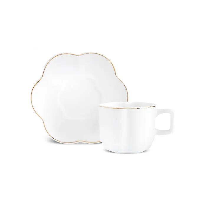 Karaca Ezgi 6-Piece Coffee Cup Set 90ml White Gold Rim Fine Bone Porcelain New