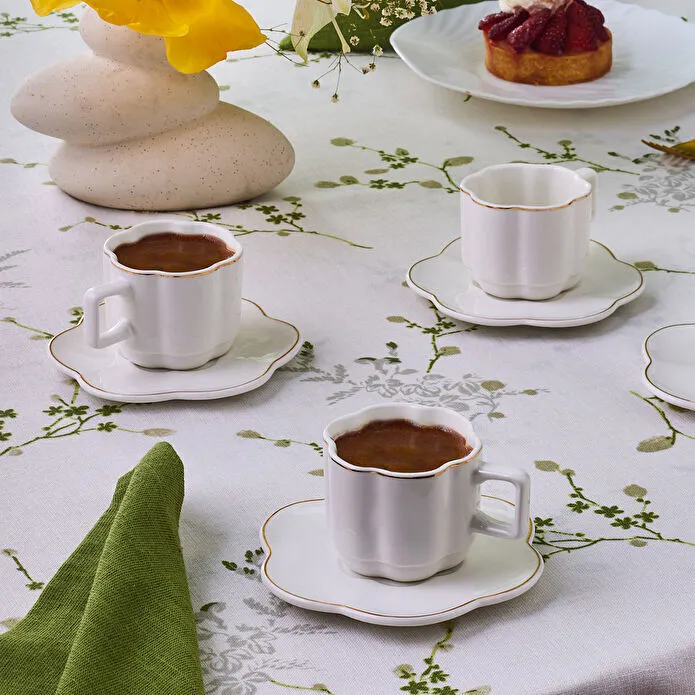 Karaca Ezgi 6-Piece Coffee Cup Set 90ml White Gold Rim Fine Bone Porcelain New