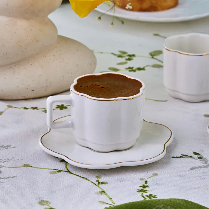 Karaca Ezgi 6-Piece Coffee Cup Set 90ml White Gold Rim Fine Bone Porcelain New