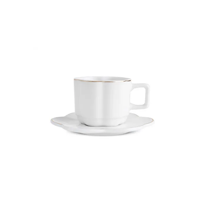 Karaca Ezgi 6-Piece Coffee Cup Set 90ml White Gold Rim Fine Bone Porcelain New