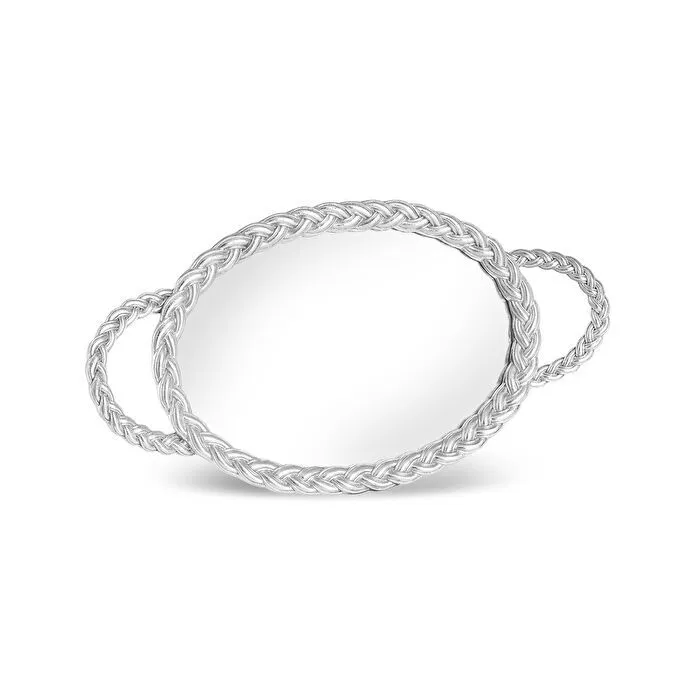 Karaca Marla Silver Mirror Base Decorative Tray 45x24cm Oval Handled New
