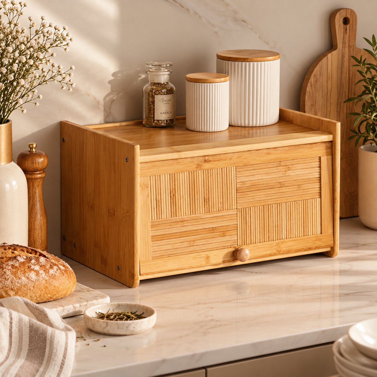 Karaca Massimo Bamboo Bread Box detail