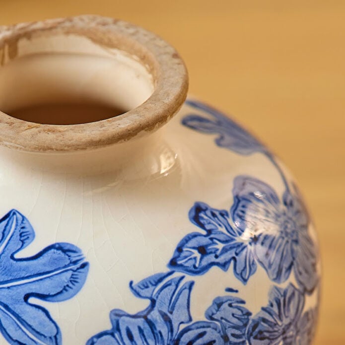 Karaca Mariner Decorative Vase 11.5x12.5 cm Blue White Floral Stoneware New