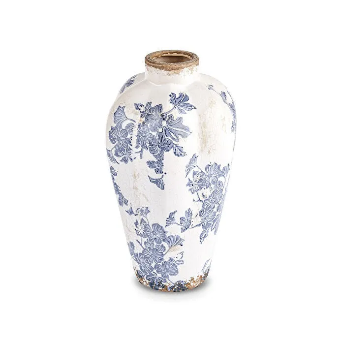Karaca Mariner Decorative Vase 16 cm Blue White Floral Stoneware Design