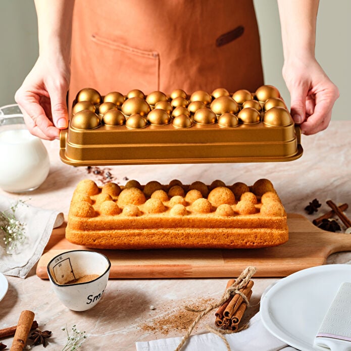 Karaca Aster Baton Cast Aluminum Cake Pan Gold Rectangular 33cm Baking Mold