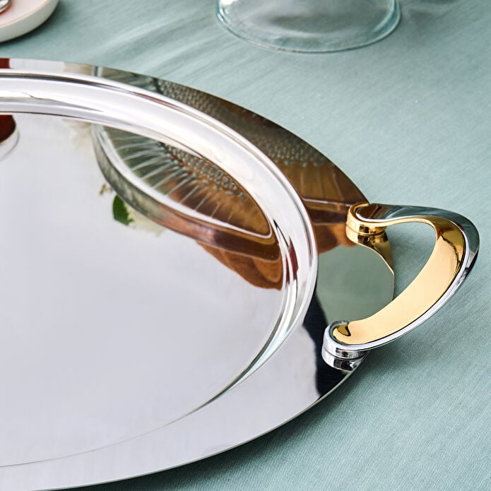 Karaca Serra Round Serving Tray 41cm Premium 18/10 Stainless Steel Silver