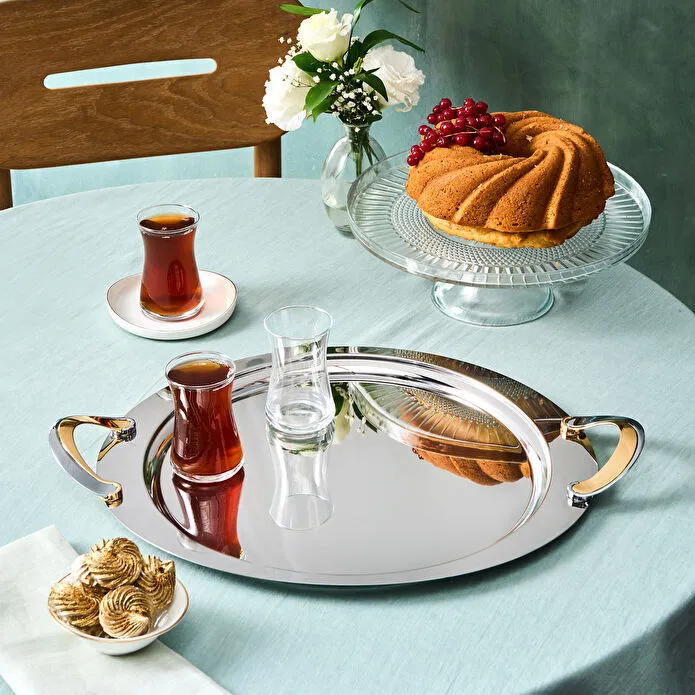 Karaca Serra Round Serving Tray 41cm Premium 18/10 Stainless Steel Silver