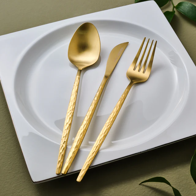 Karaca Callisto 84-Piece Cutlery Set 12 Person Gold 18/10 Stainless Steel New
