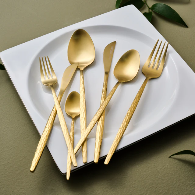 Karaca Callisto 84-Piece Cutlery Set 12 Person Gold 18/10 Stainless Steel New