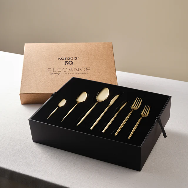 Karaca Camille 84-Piece Cutlery Set 12 Person Gold 18/10 Stainless Steel New