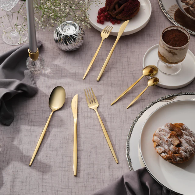 Karaca Camille 84-Piece Cutlery Set 12 Person Gold 18/10 Stainless Steel New