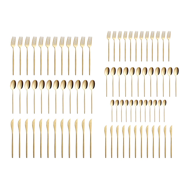 Karaca Camille 84-Piece Cutlery Set 12 Person Gold 18/10 Stainless Steel New