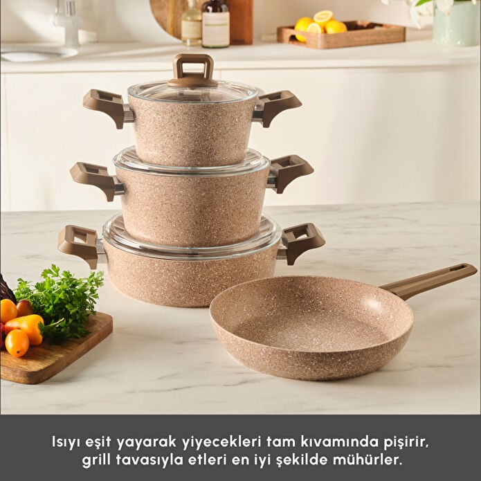 Karaca Biogranit Alice 7-Piece Cookware Set Non-Stick Scratch Resistant New