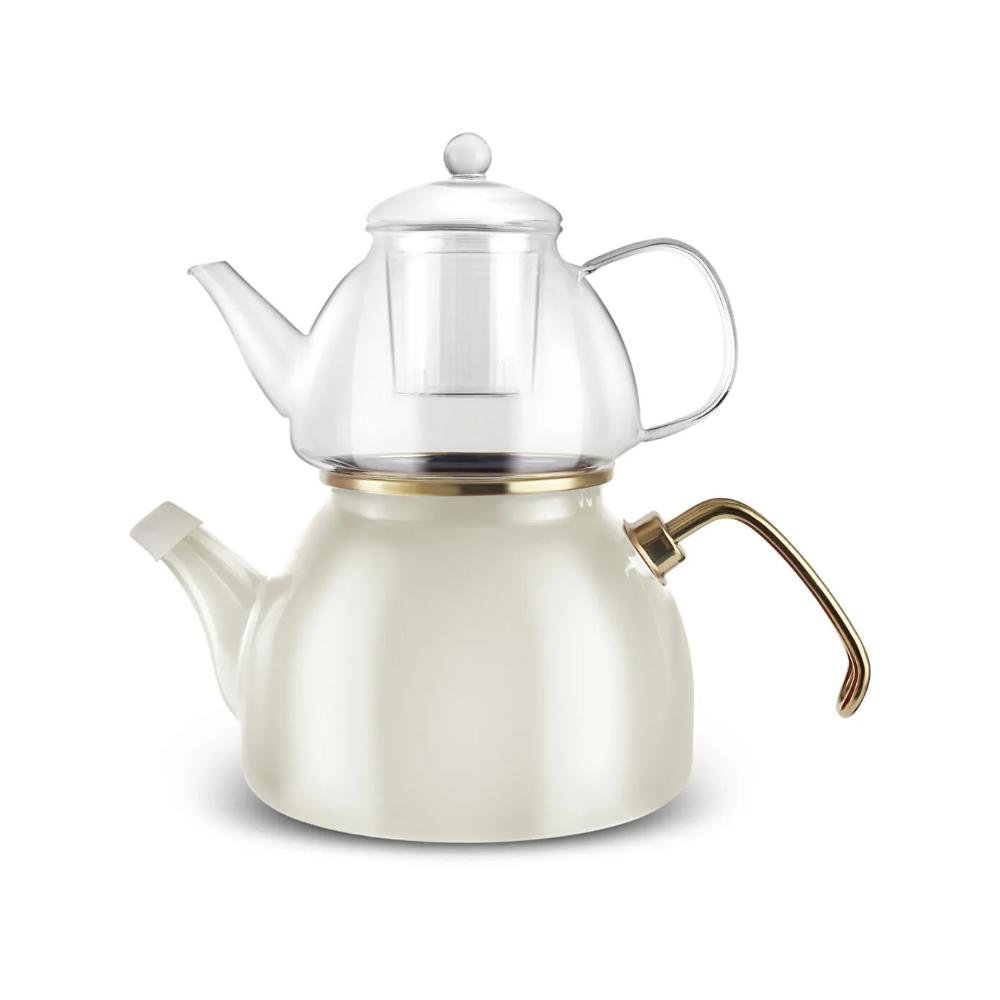 Karaca Aren Enamel Cream Teapot Set