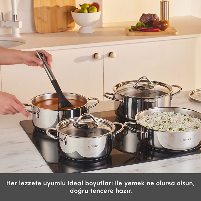 Karaca Sakura PowerSteel 8-Piece Cookware Set - 316+ Surgical Grade Stainless Steel - Induction Ready