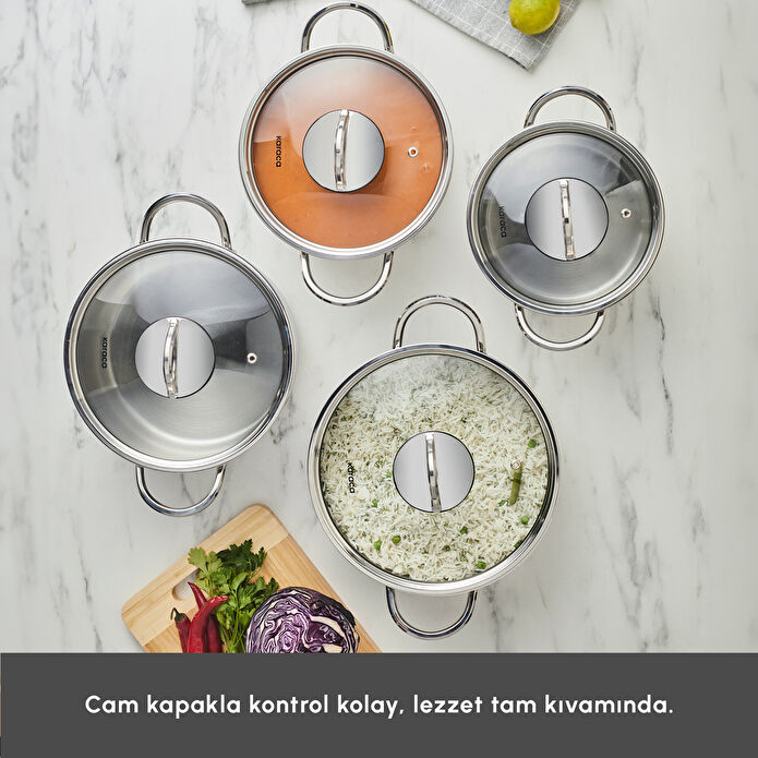Karaca Sakura PowerSteel 8-Piece Cookware Set - 316+ Surgical Grade Stainless Steel - Induction Ready