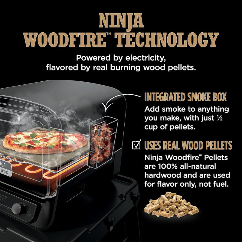 Ninja Woodfire Outdoor Pizza Oven, 8-in-1 Portable Electric Roaster Oven