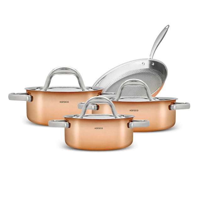 Karaca 3-Ply PowerSteel 316+ Surgical Steel & Copper 7-Piece Cookware Set